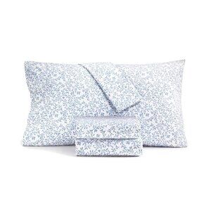 Charter Club 550TC 3-Pc Twin Cotton Sheet Set Botanical Blue MSRP $70